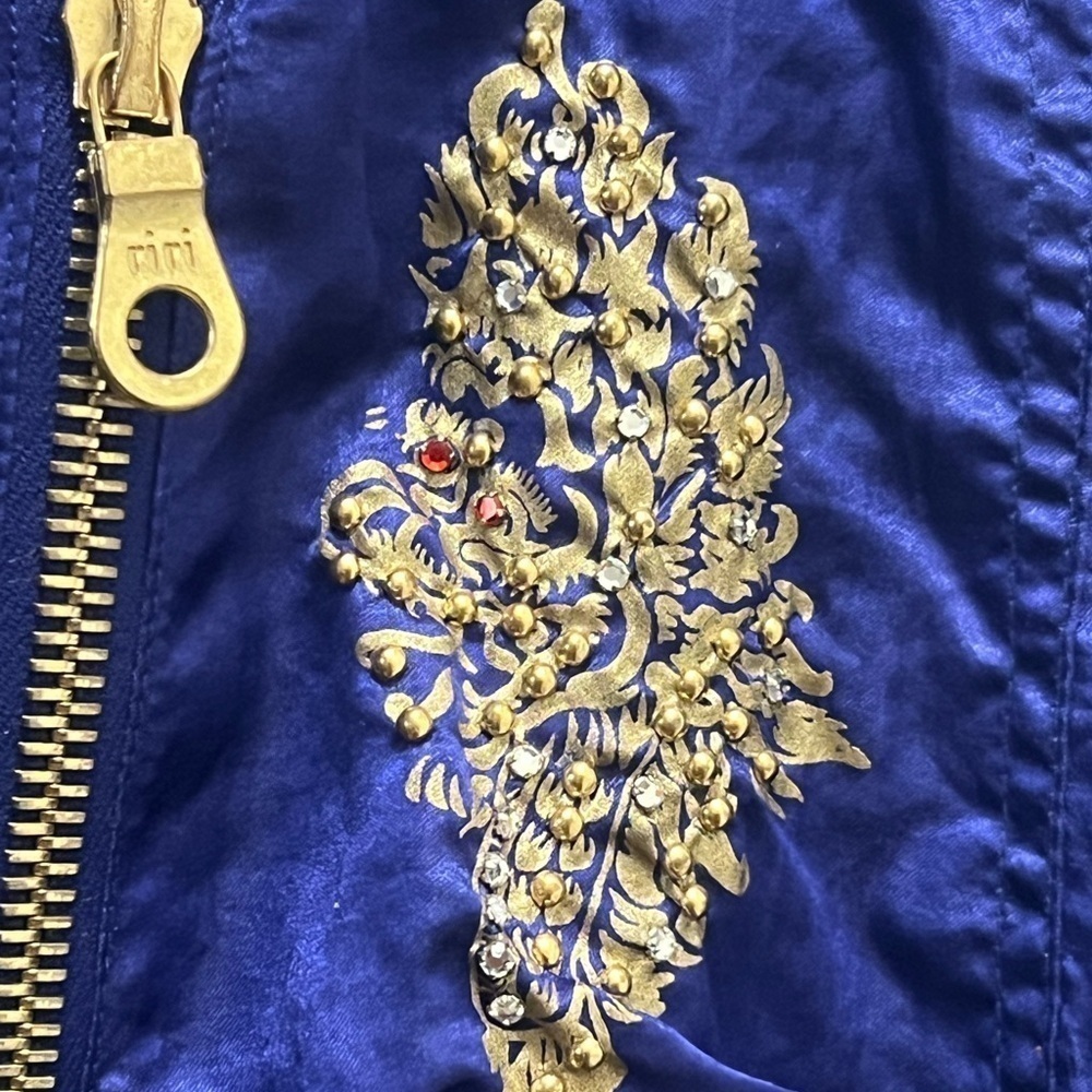 Lily Farouche Vintage Blue Ski Bomber Jacket w/Gold Dragon & Phoenix Size S/M - Picture 5 of 8
